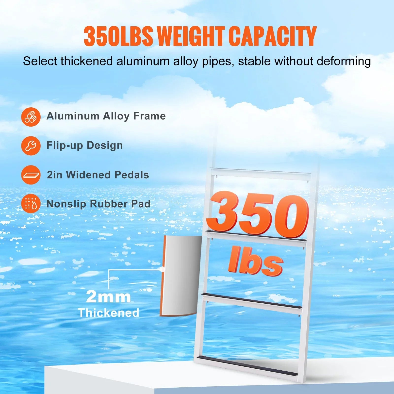 Dock Ladder, Flip-Up 4-Step Aluminum Alloy Pontoon Boat Ladder for Ship, Lake, Pool