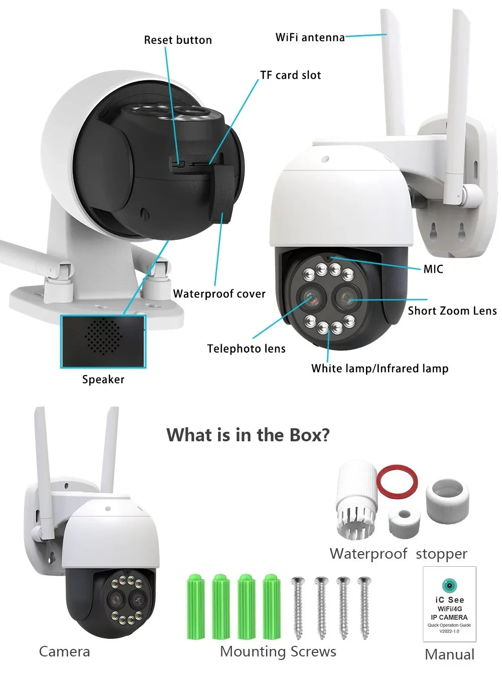 ICSee WiFi  Camera Dual Lens  Wireless Outdoor   Home Security Camera