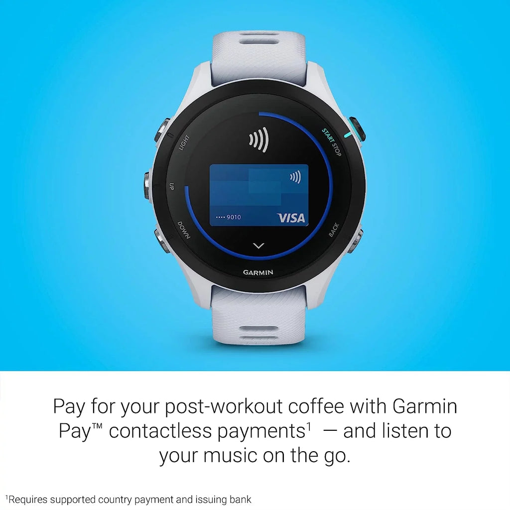 Garmin Forerunner 255S Music, Smaller  Running Smartwatch with Music, Advanced Insights, Long-Lasting Battery, Whitestone with Charging Base,  Car/Wall Adapters & 6Ave Cleaning Kit