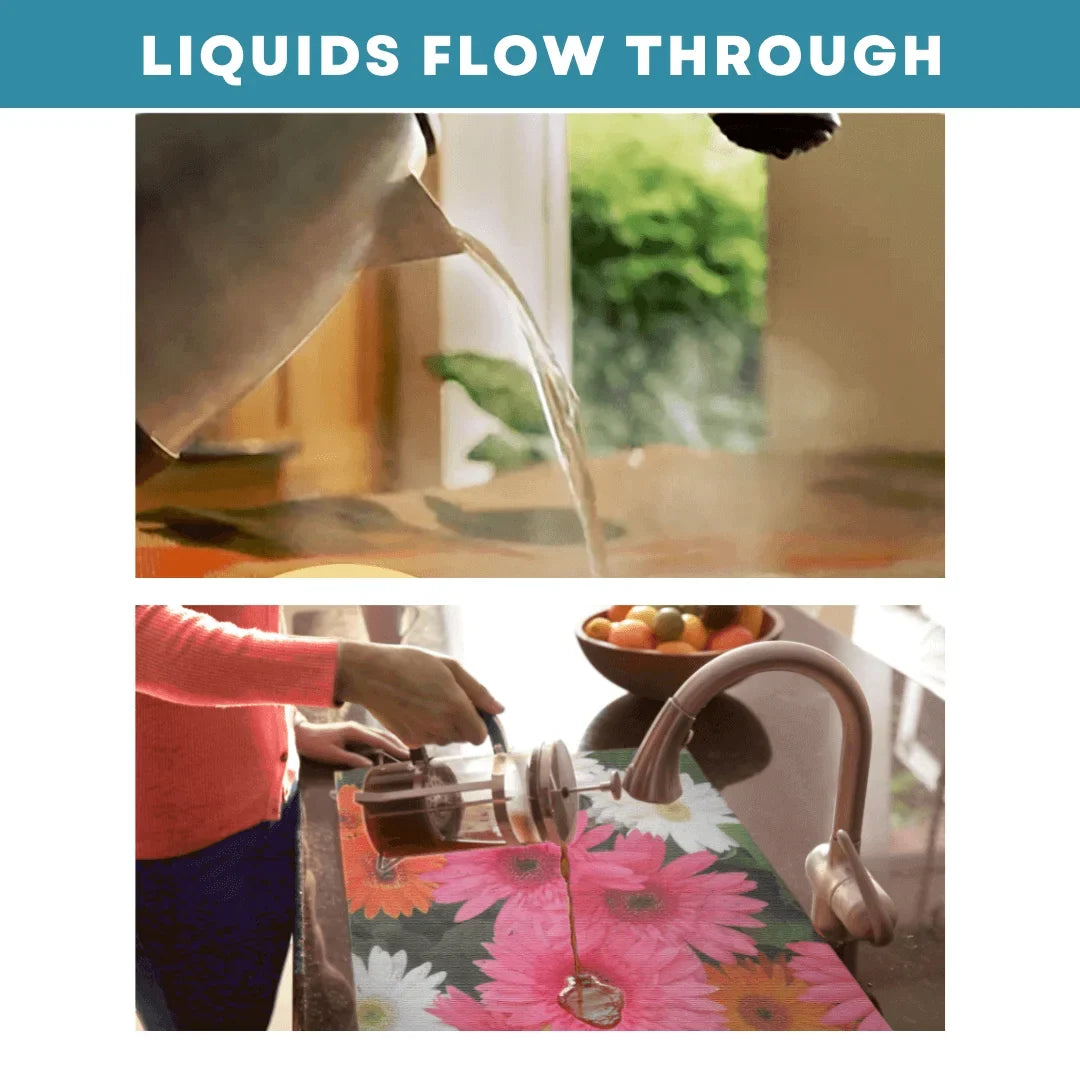Sink Out of Sight- Home Décor Kitchen Sink Cover, Hot/Cold Liquids and Debris Pass Through Cover, 2 Adjustable Sizes. Design: Cheerful Daisies Size: Double Sink 39.5" x 20" -