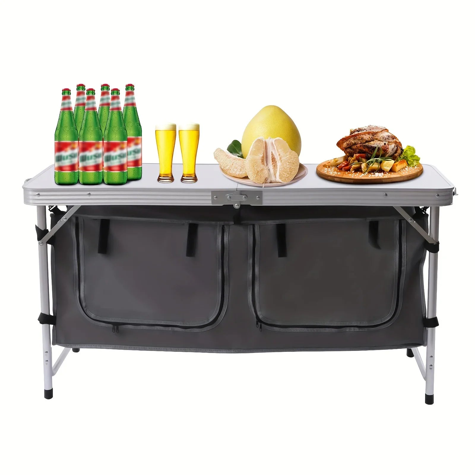 Folding Camping Table with Storage Compartment Lightweight Camp Kitchen Table Height Adjustable Indoor Outdoor Table Perfect for Tailgating Backyards  Picnic