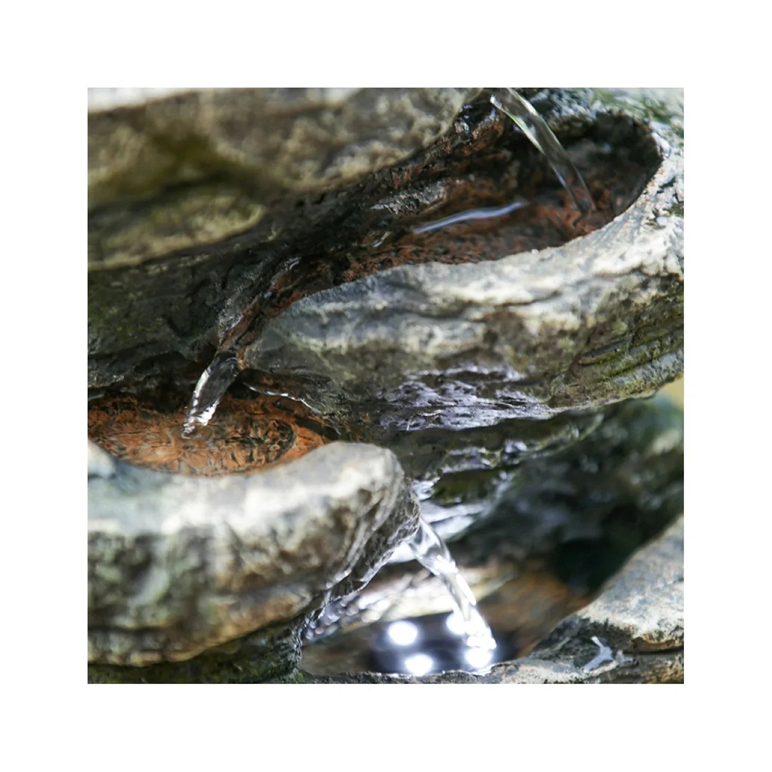 Home Furnishings Cascading Stone Tabletop Outdoor Fountain with Light - 13.75" - Brown