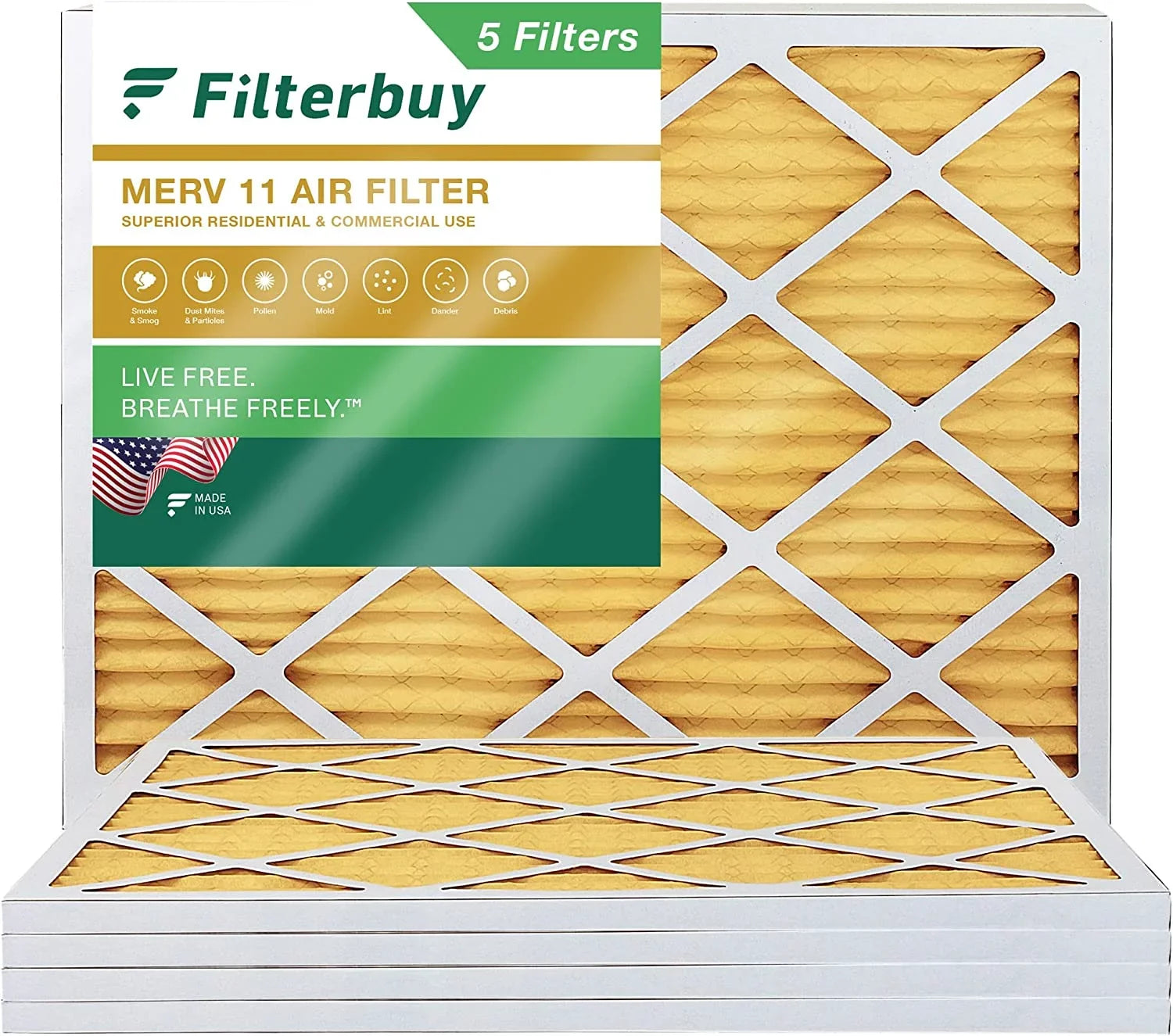 Filterbuy 20x22x1  11 Pleated   Furnace Air Filters (5-Pack)