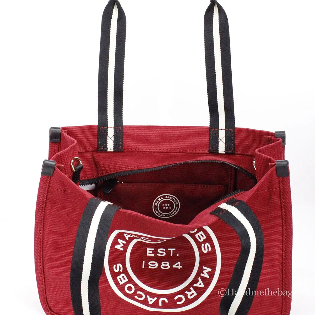 Marc Jacobs Medium Savvy Red Canvas Fabric Shoulder Convertible Tote Purse Bag