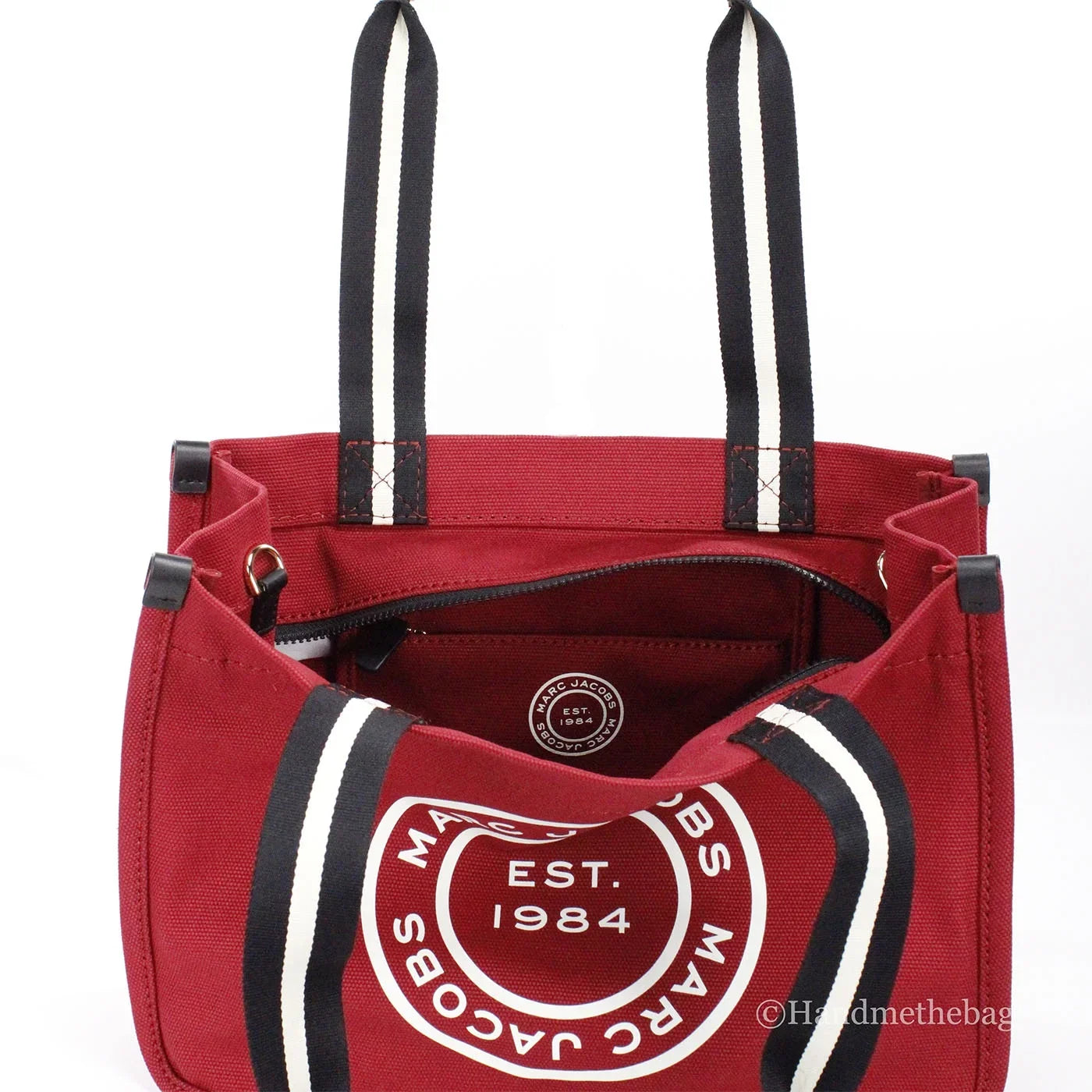 Marc Jacobs Medium Savvy Red Canvas Fabric Shoulder Convertible Tote Purse Bag