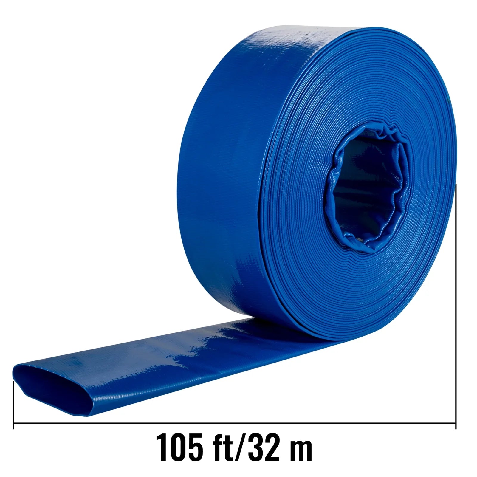 Discharge Hose, 2" x 105',  Fabric Lay Flat Hose, Heavy Duty Backwash Drain Hose with Clamps, Weather-proof & Burst-proof, Ideal for Swimming Pool & Water Transfer, Blue