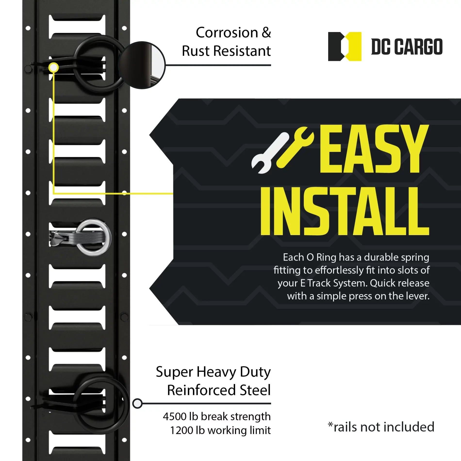 "20 -Track  Ring Tie-Down Anchors w/  Track Spring Fittings, Steel, Tie Down Cargo Loads to ETrack TieDown System Rails in Enclosed/Flatbed Trailer, Truck, Van, Pickup"