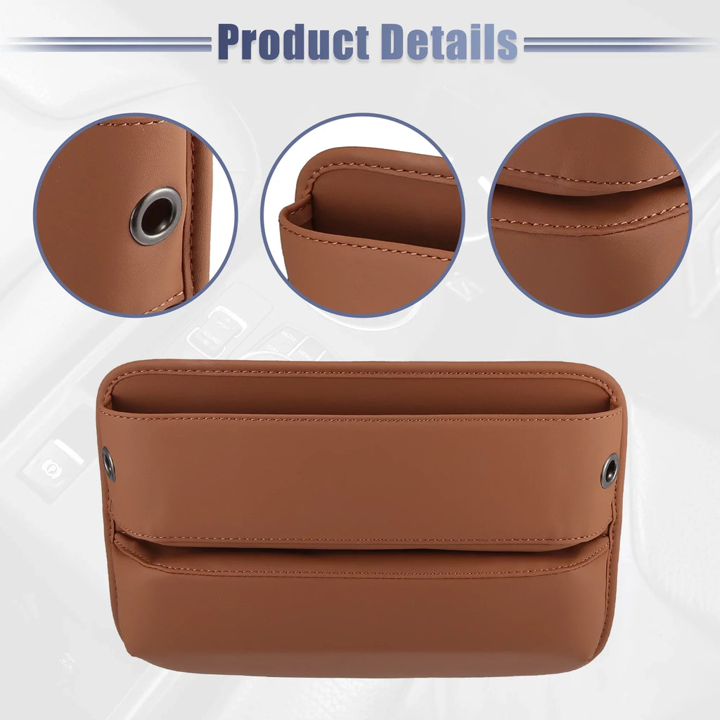 2pcs Car Seat Gap Filler Multi-function Car Seat Organizer Console Side Pocket Storage Box Brown