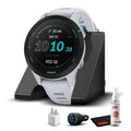 Garmin Forerunner 255S Music, Smaller  Running Smartwatch with Music, Advanced Insights, Long-Lasting Battery, Whitestone with Charging Base,  Car/Wall Adapters & 6Ave Cleaning Kit