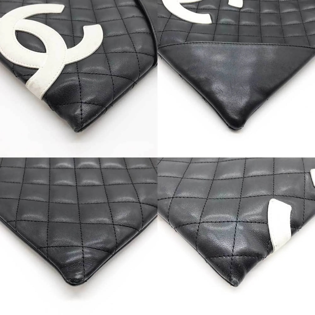 Pre-Owned  Cambon Line Shoulder Bag Leather Black 100s (Fair)