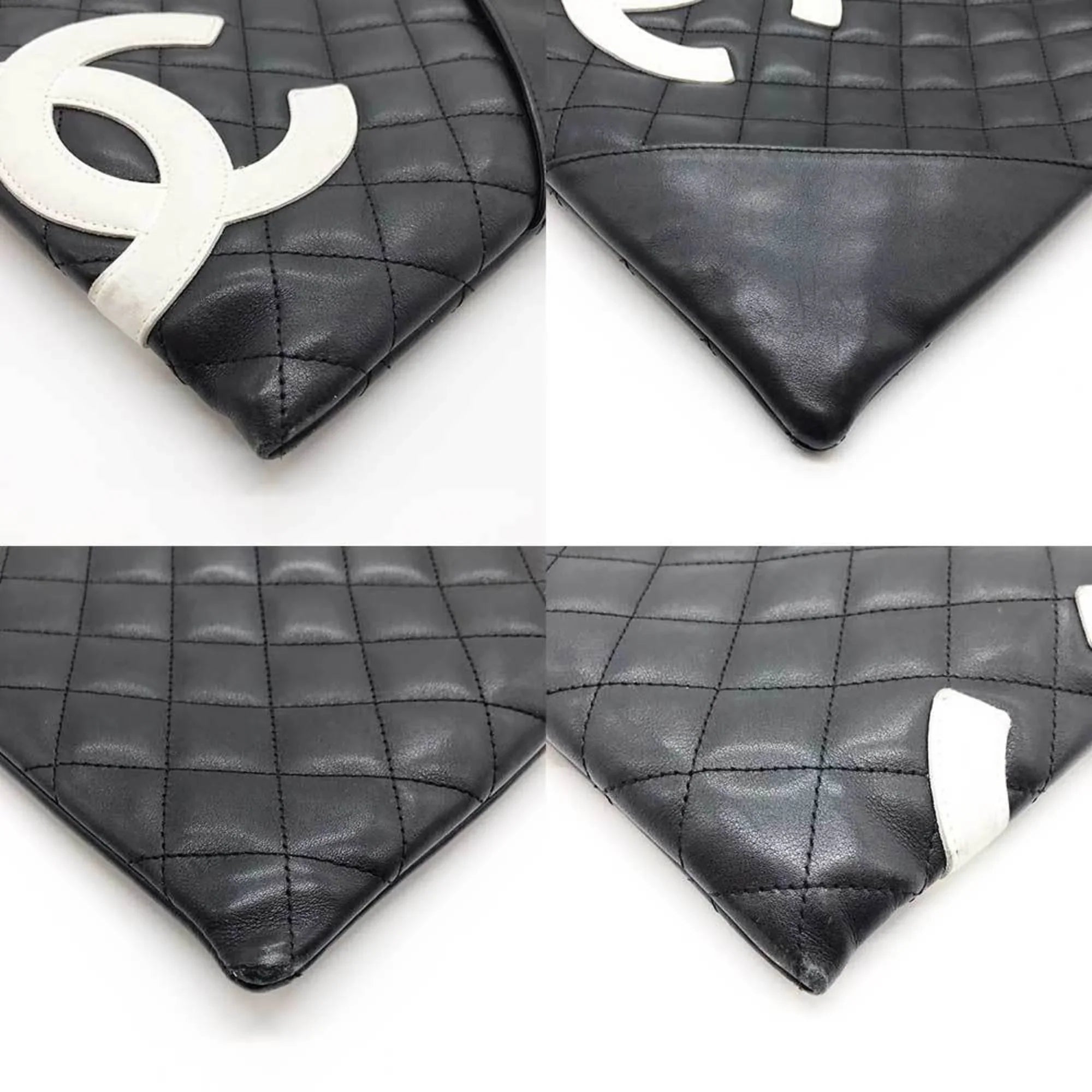 Pre-Owned  Cambon Line Shoulder Bag Leather Black 100s (Fair)
