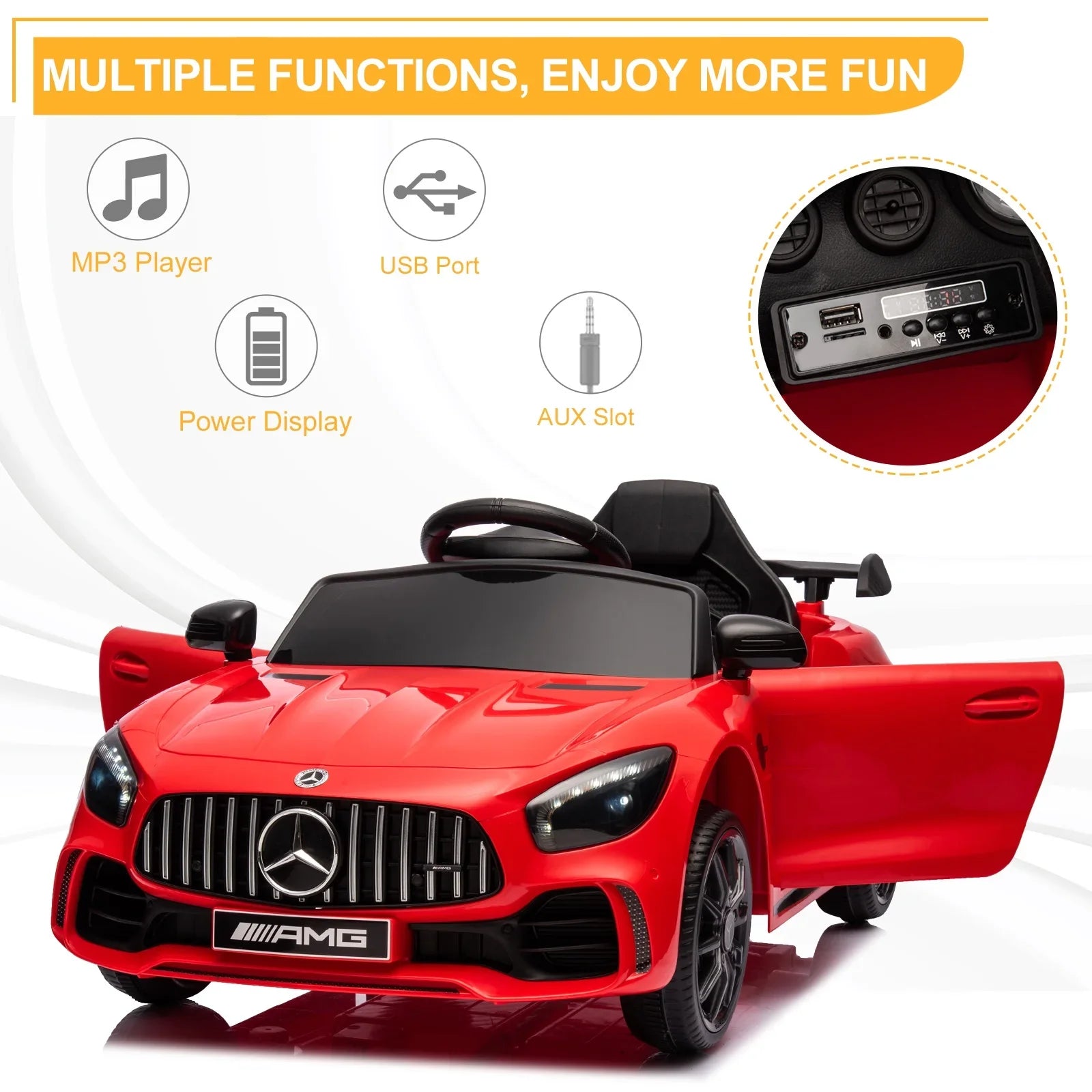 Dual Drive 12V 4.5Ah Sports Car - Red - 26.9 - Experience the thrill of driving our realistic Mercedes-Benz Sports Car!