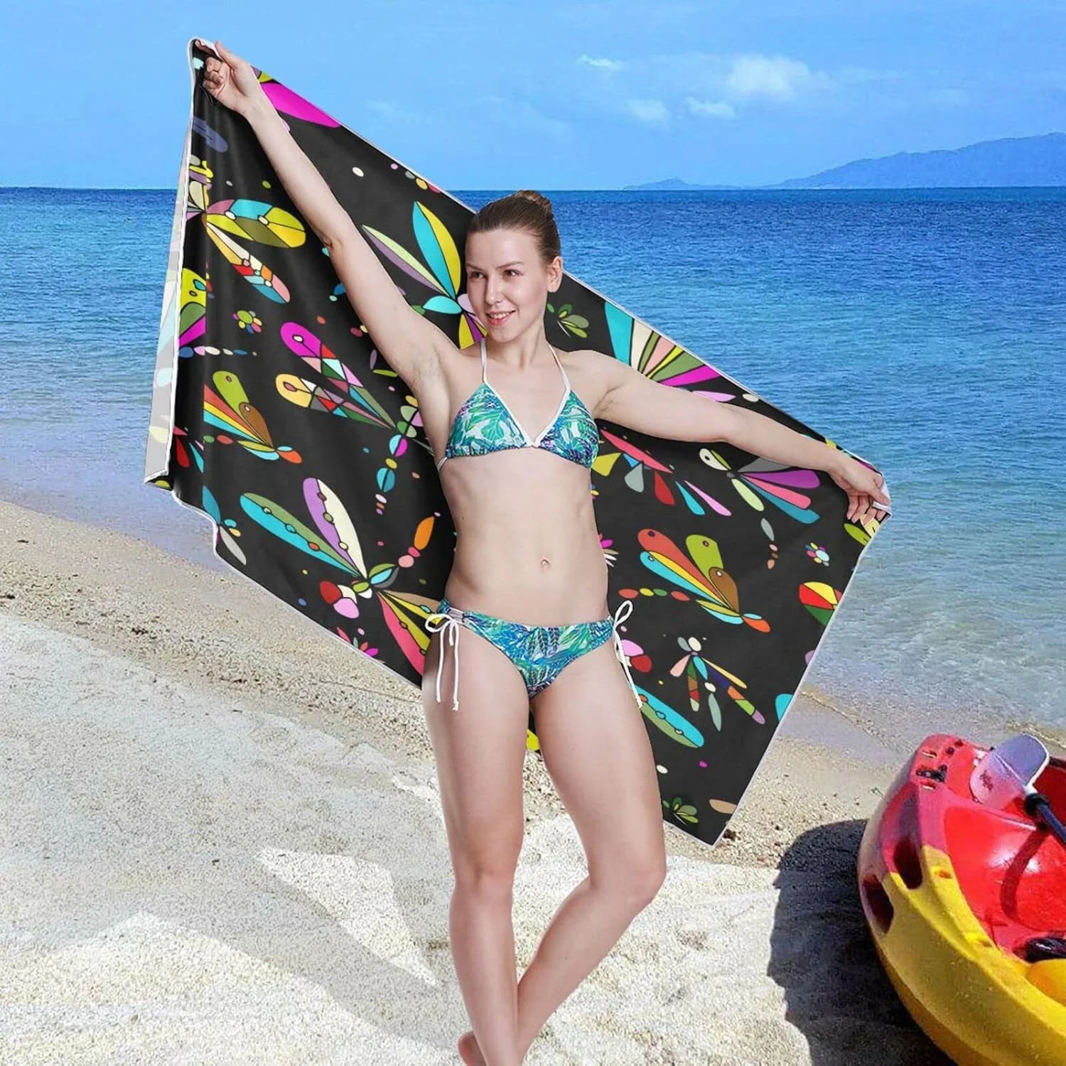 Bestwell Dragonfly Beach Towel - Super Absorbent Oversized Travel Towels - Lightweight Compact Quick Dry Towel for Swimming Camping Holiday（386）