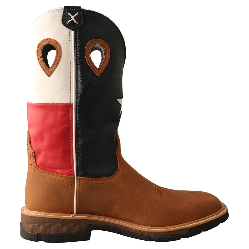 Twisted  Boots  Men`s Twisted  Light Brown 12` Texas Flag Soft Toe Work Boot Brown 9