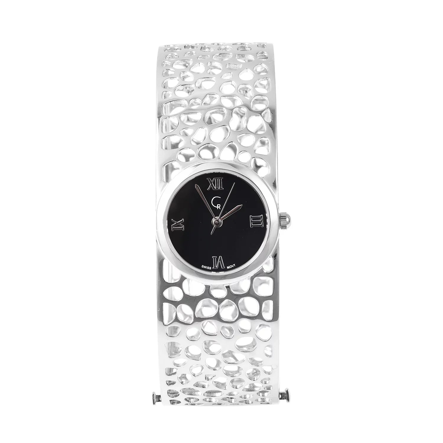 Rachel Galley Swiss Movement Watch Bangle Bracelet Silver Back 7.5 in