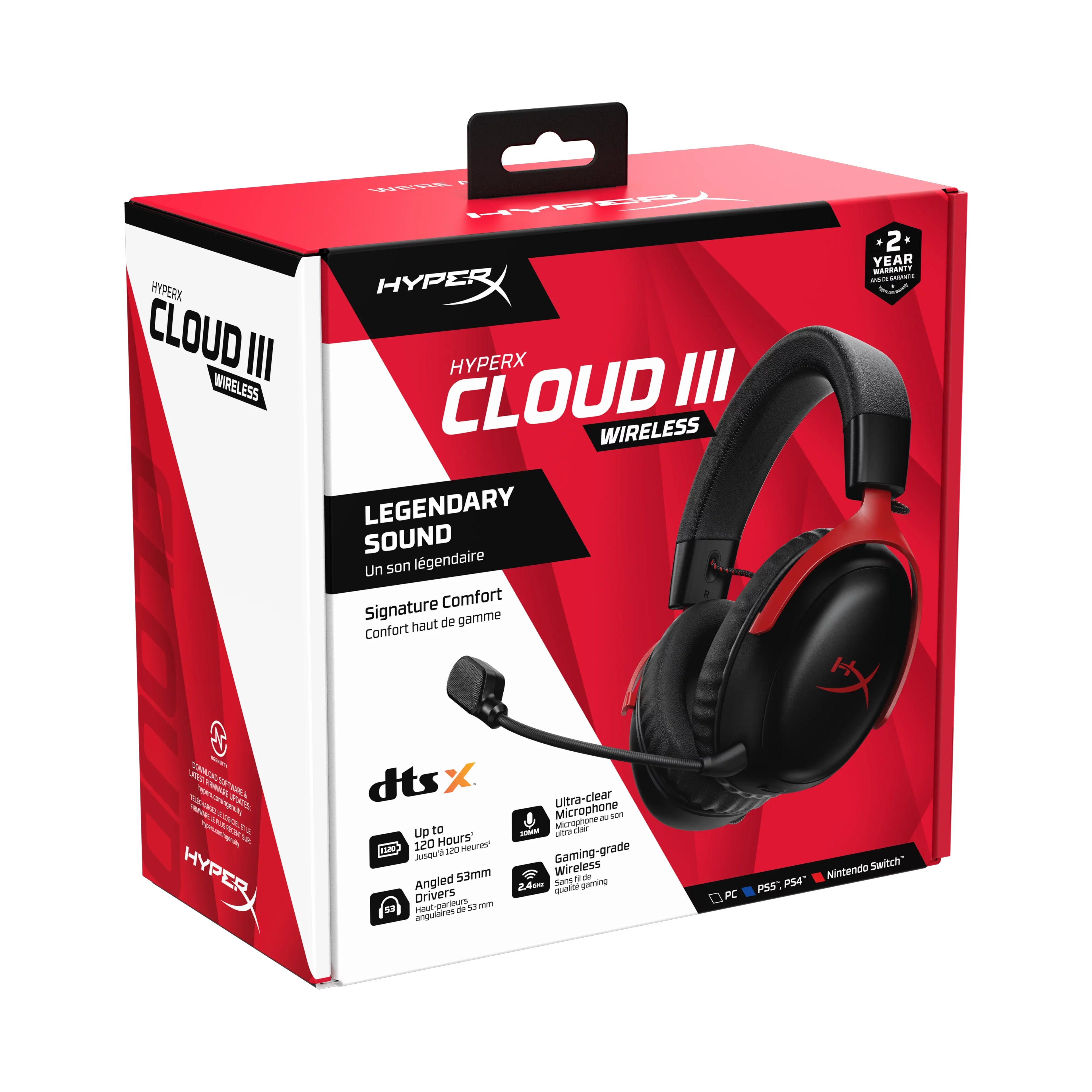 HyperX Cloud  Wireless – Gaming headset for , , , up to 120-hour Battery, 2.4GHz Wireless, 53mm angled drivers, Memory foam, Durable Frame, 10mm microphone – Black/Red