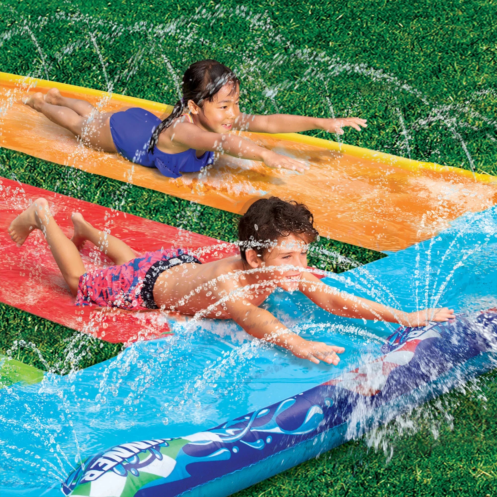 Banzai 16 Feet Triple Tag Racing Water Slide - Side-by-Side-by-Side Racing Fun!