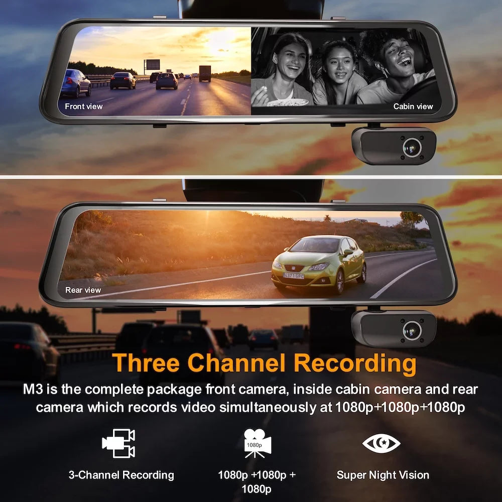 Rexing  1080p 3-Channel Mirror Dash Cam with Smart