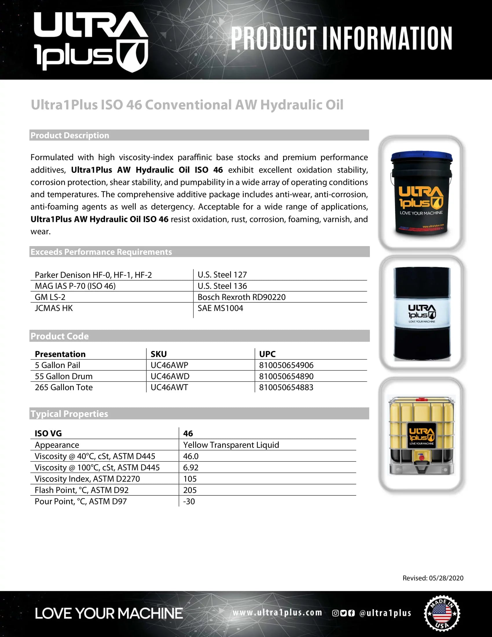 Ultra1Plus™  46 Conventional  Hydraulic Oil | 5 Gallon Pail