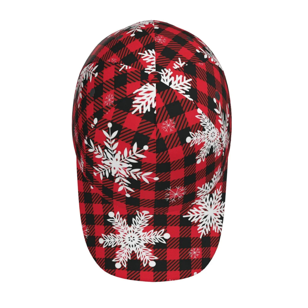 Balery Baseball Cap Adjustable Size for Running Workouts and Outdoor Activities All Seasons Dad Hat(Snowflakes On  Buffalo Plaid)