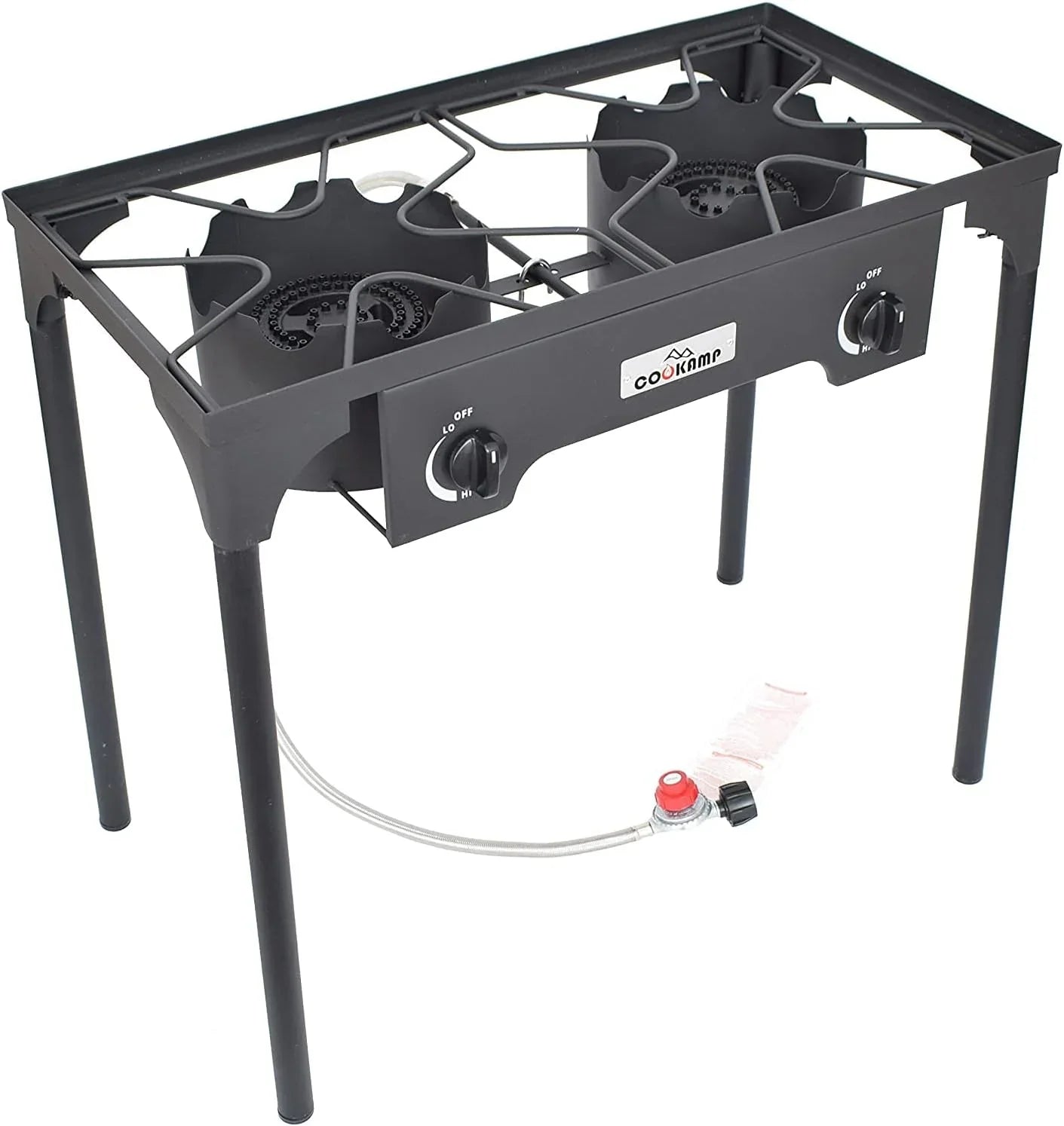 High Pressure Banjo Outdoor Camp Stove with Adjustable Height. 0-20  Adjustable Regulator and Steel Braided Hose (2-Burner)