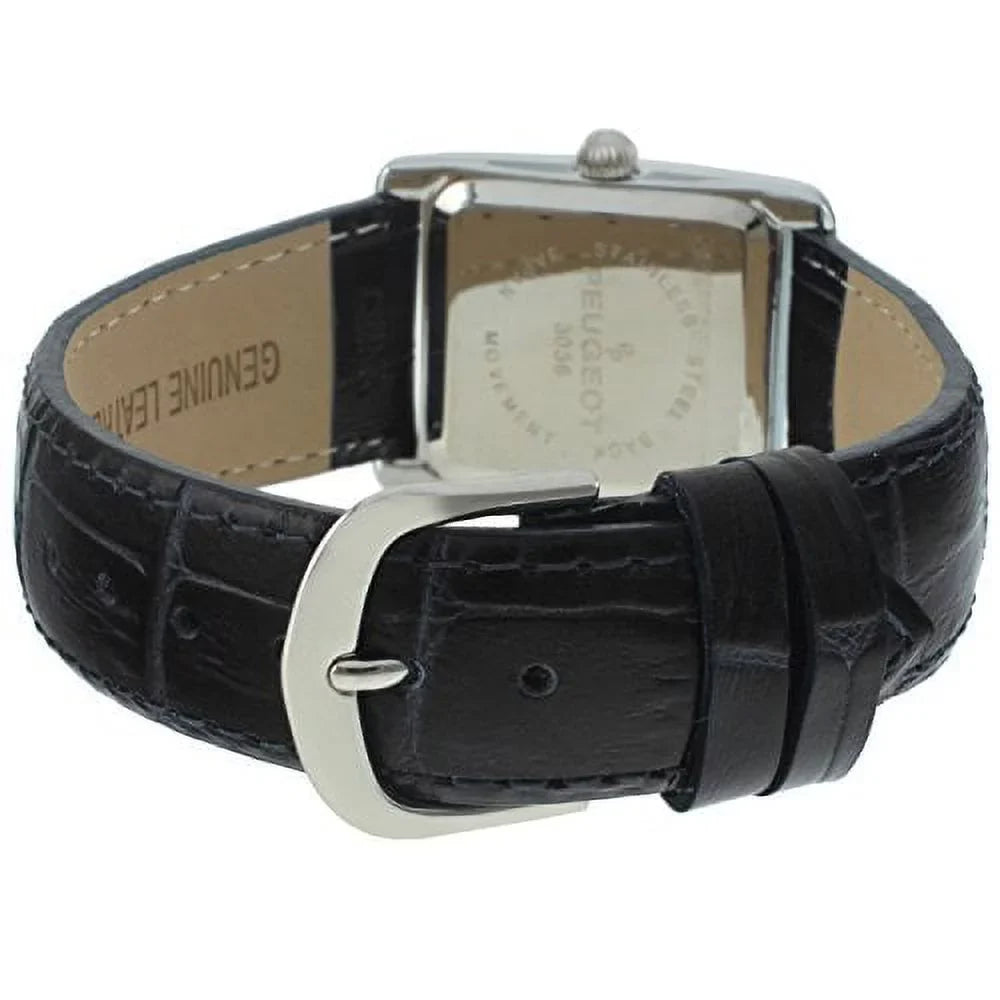 peugeot women's silver tank roman numeral blue leather band watch 3036bl