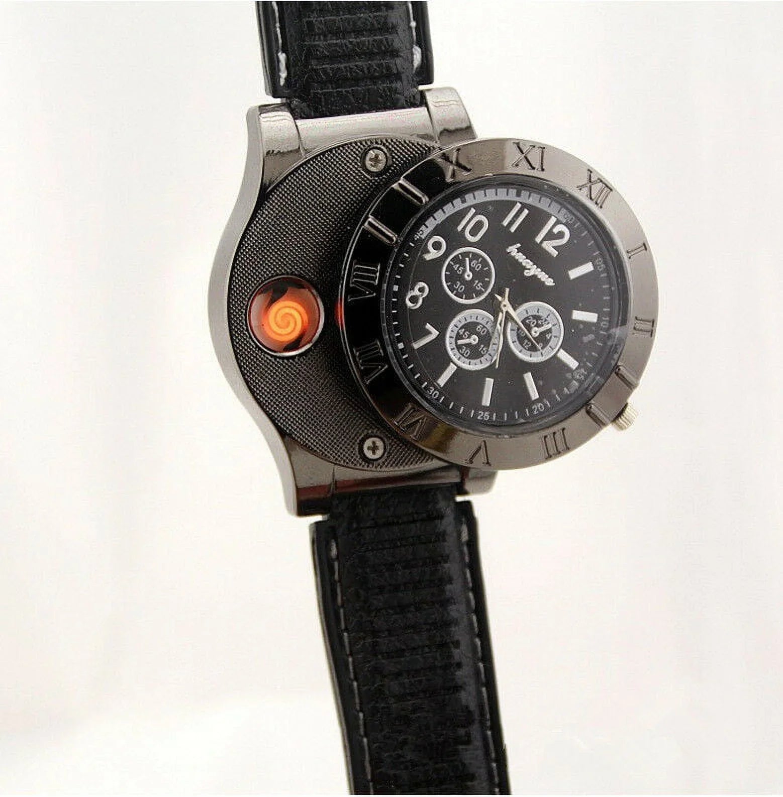 Men's Lighter Watch Flameless Outdoor Windproof  Watch  Rechargeable Rubber Strap Gift