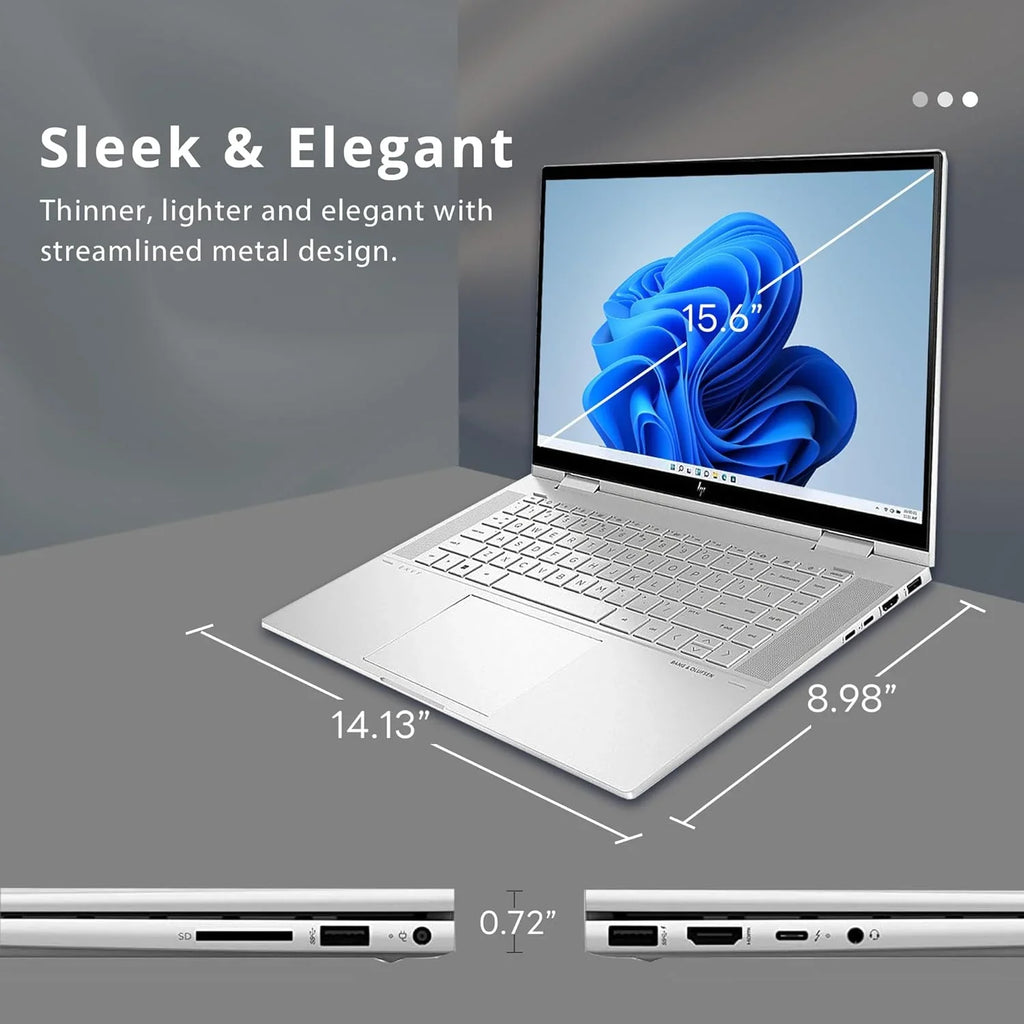 Envy x360 2-in-1 15.6"  Touchscreen Laptop, Intel Core i7-1260p, 64GB , 2TB , Backlit ,  Webcam, Intel Iris Xe Graphics, Wi-Fi, Bluetooth, Win 11 Pro, Silver, 32GB  Card