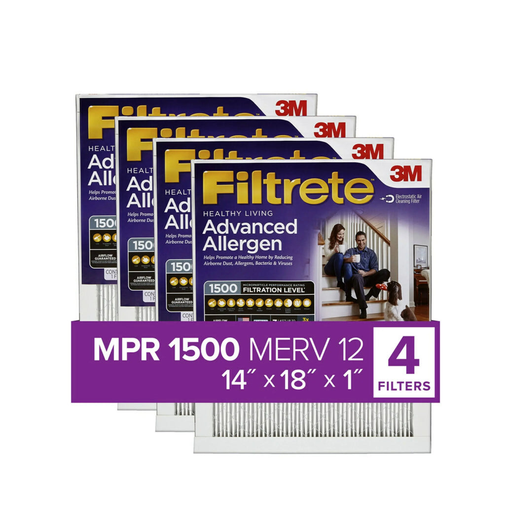 Filtrete 14x18x1 Air Filter,  1500  12, Advanced Allergen Reduction, 4 Filters