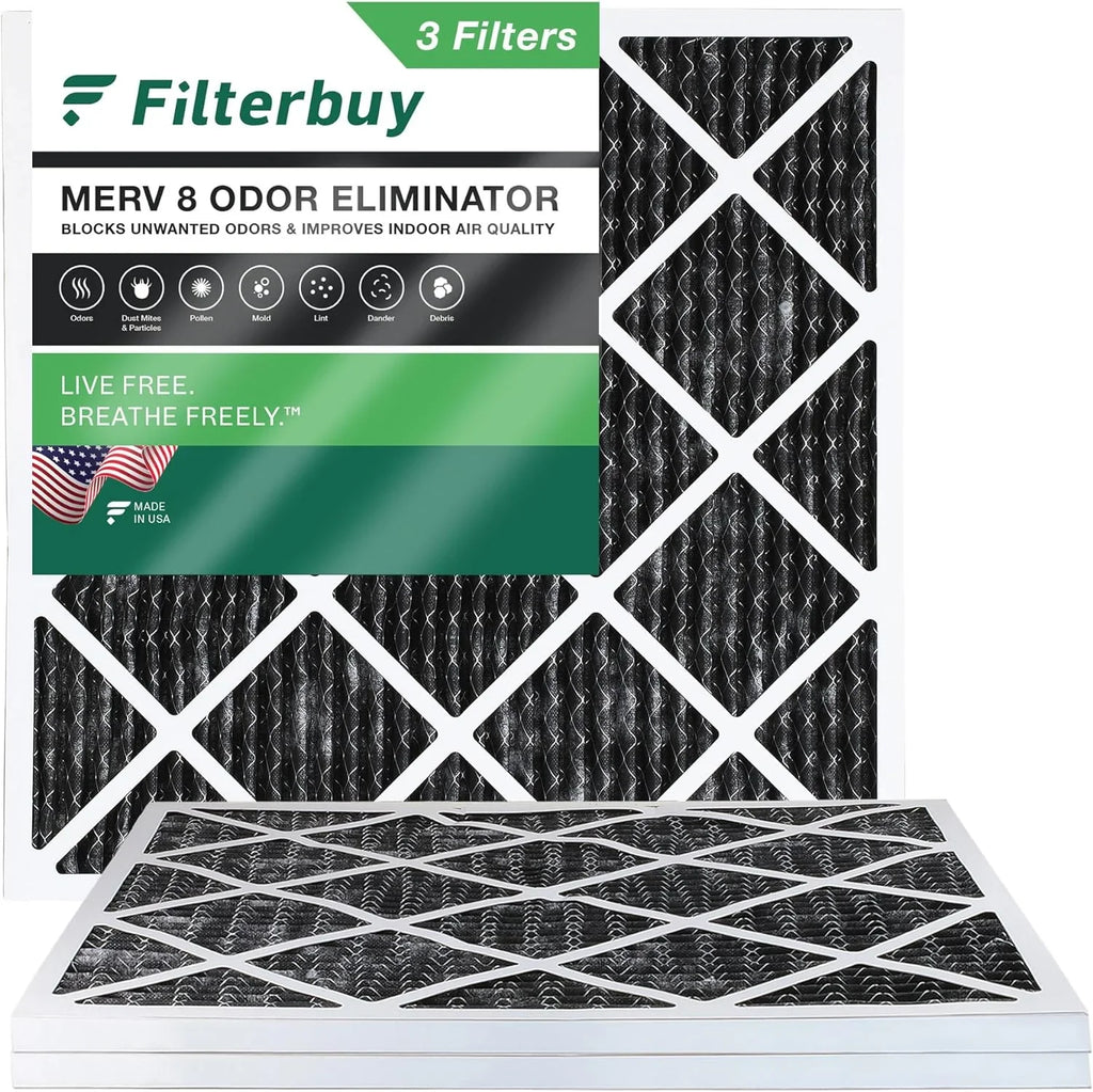 Filterbuy 10x10x1  8 Odor Eliminator Pleated   Furnace Air Filters with Activated Carbon (3-Pack)