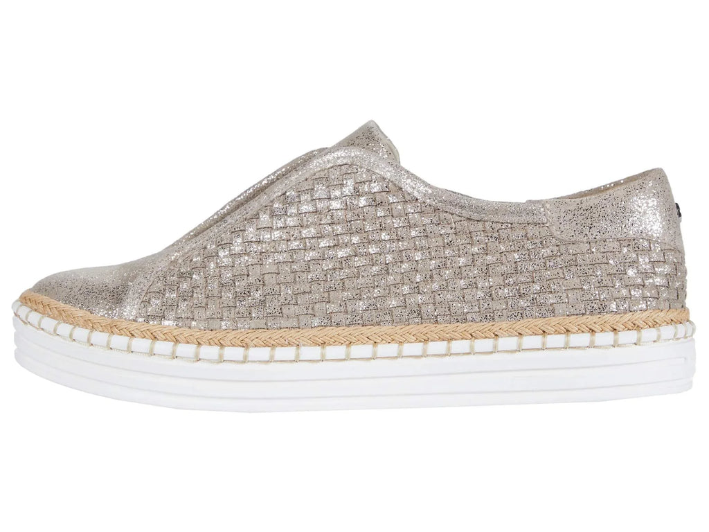 Womens Gold Padded Logo Hardware Woven Goring Kayla Round Toe Platform Slip On Leather Sneakers Shoes 10