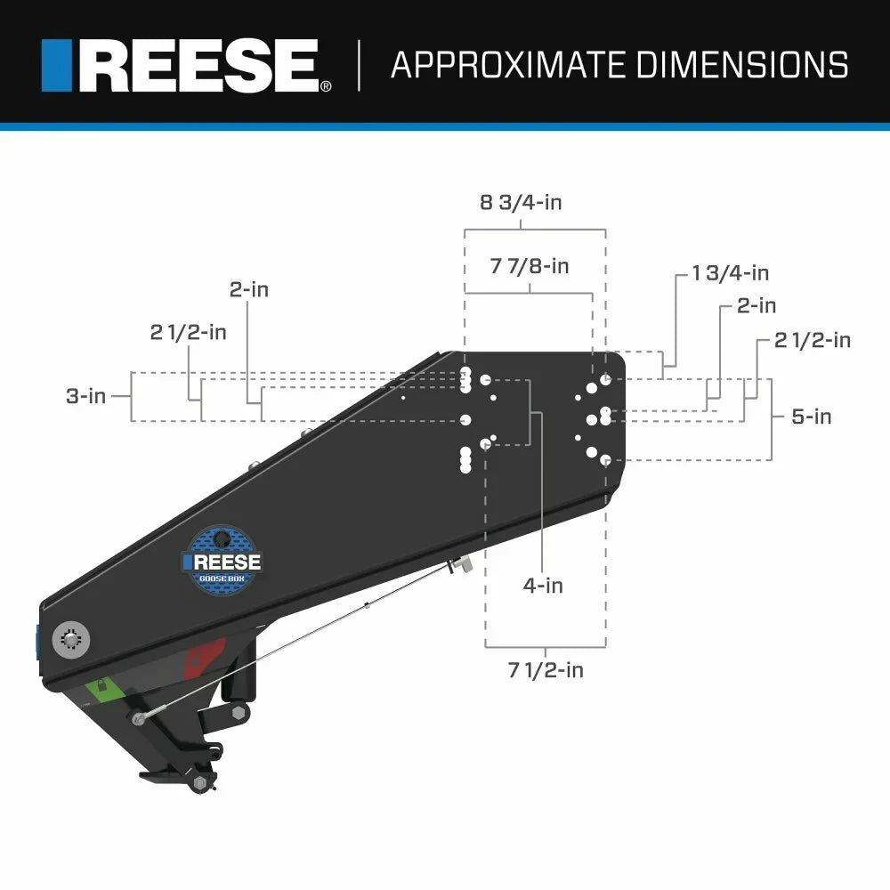 Reese 20k Gen 3 Goose Box 5th Wheel Pin Box, Air Ride 20,000 lbs. Capacity, Fits Lippert (1621, 1716, 0719, Rhino), Fabex  600 Series w/ Chains