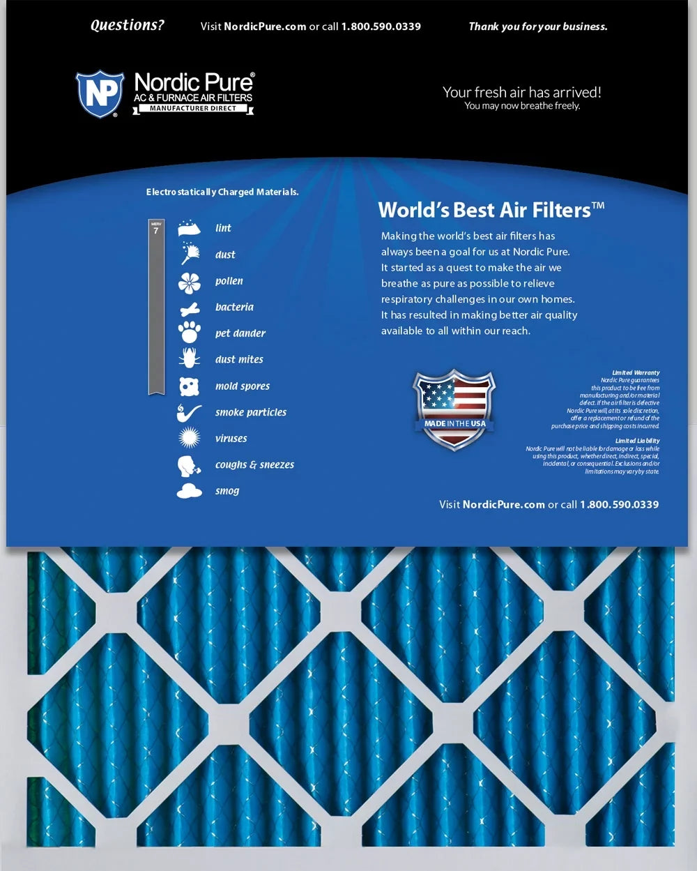 Nordic Pure 16x30x2 Pleated  7 Air Filters 3 Pack