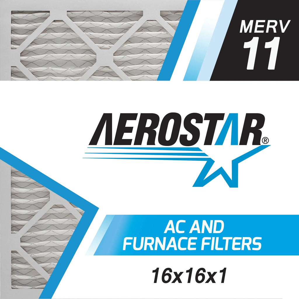 Aerostar 16x16x1  11 Pleated Air Filter,  Furnace Air Filter, 2 Pack