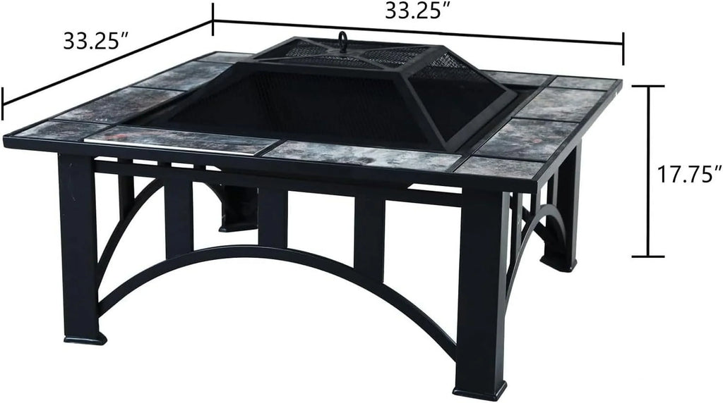 Grand Patio Fire Pits for Outside 35'' Wood Burning Square Marble Tile Tabletop Fire Tables for Patio Bonfire,Camping,Outdoor Heating, with Spark Screen and Poker