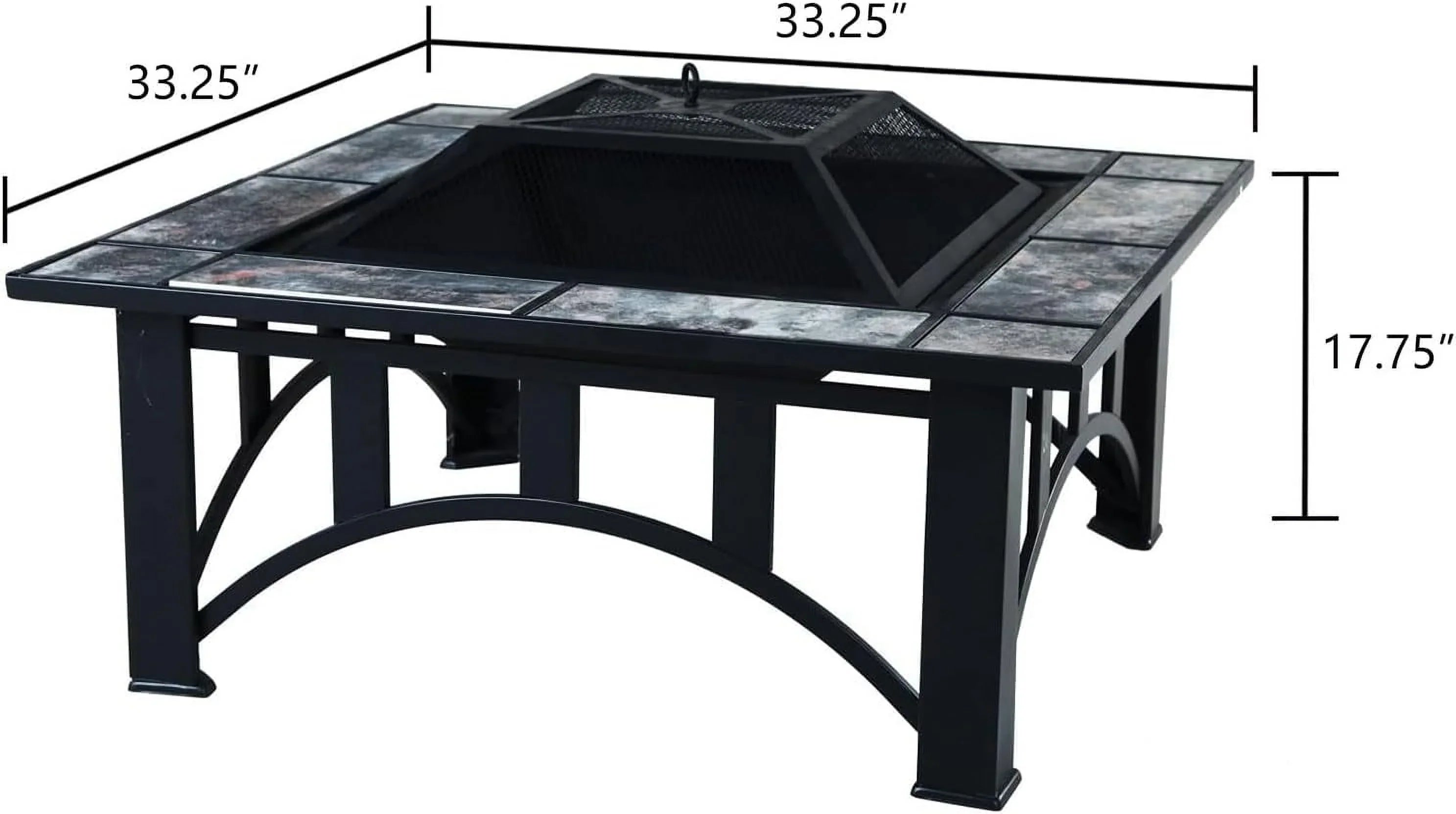 Grand Patio Fire Pits for Outside 35'' Wood Burning Square Marble Tile Tabletop Fire Tables for Patio Bonfire,Camping,Outdoor Heating, with Spark Screen and Poker