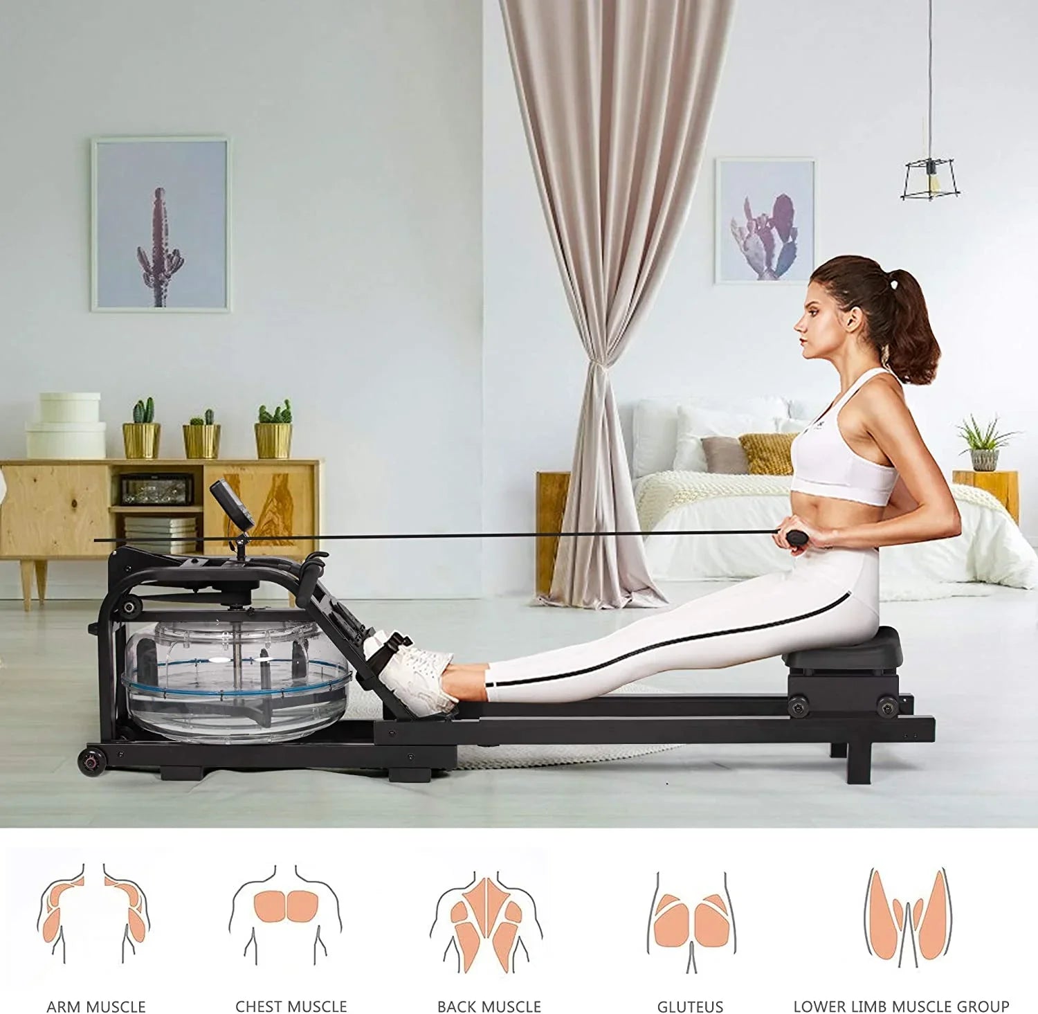 Water Rowig Machie Idoor Water Rower Adjustable Resistace With  Moitor Home Gym Equipmet For Whole Body Exercise Traiig