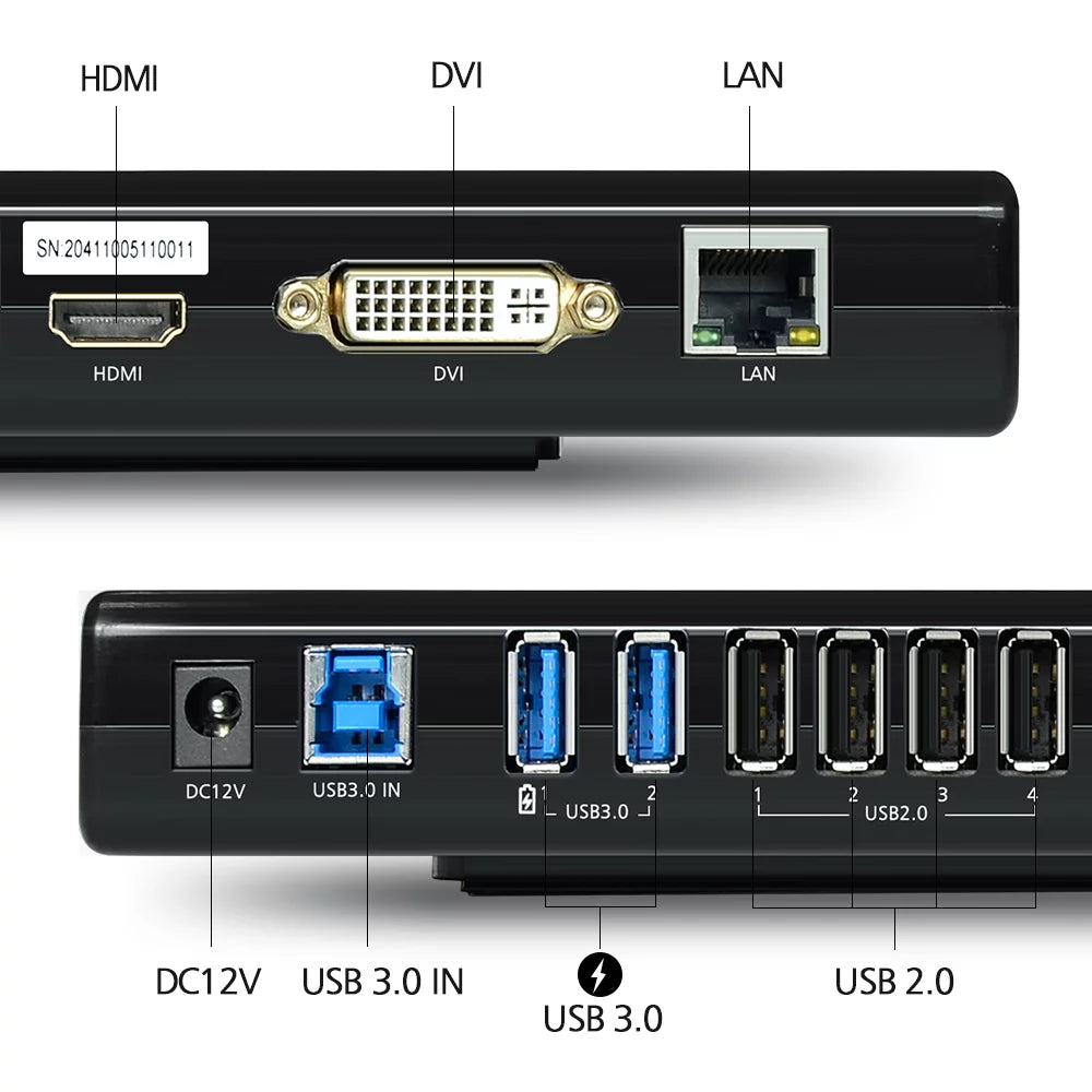 Wavlink  3.0 Universal Docking Station, Dual Video Monitor Display  &  &  with Gigabit Ethernet, Audio, 6  Ports for Laptop, Ultrabook and PCs