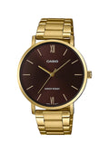 Casio --5B Men's Gold Tone Minimalistic Burgundy Dial Analog Watch