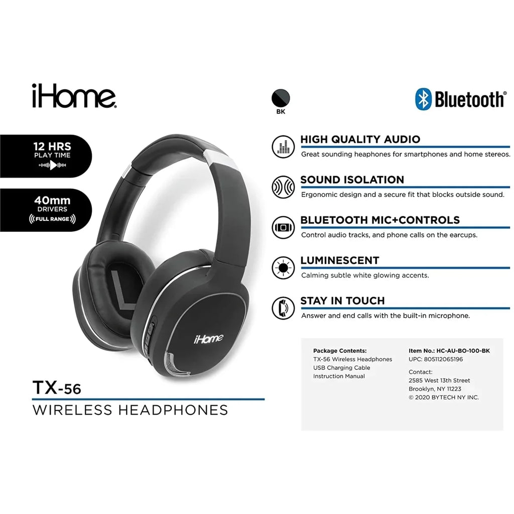 '-56 True Matted Finish Premium Wireless Over-Ear Headphones with Bluetooth Earphones (-100)