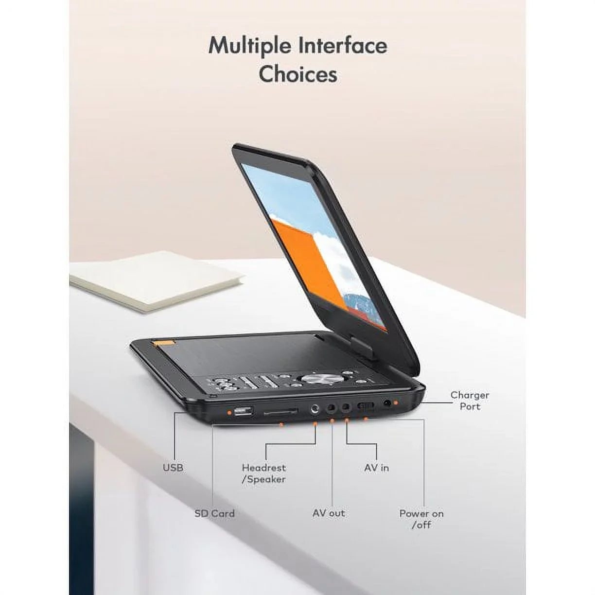 Yoton  9.5" Portable  Player with 7.5"  Swivel Screen, 4-6 Hours Built-in Battery for Kids and Car,