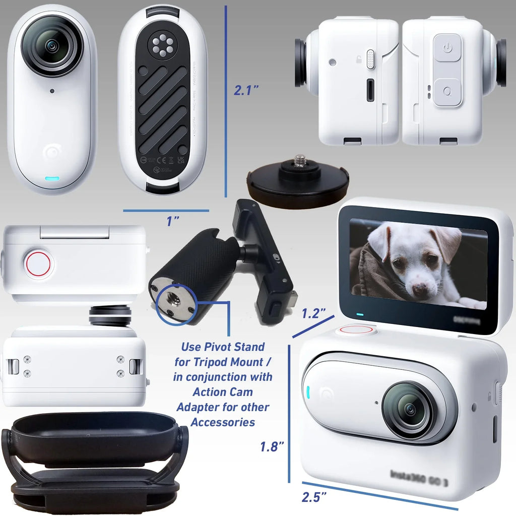 Ultimaxx Advanced Insta360  3 Action Camera Bundle (128GB) - Includes: 1/4” Screw Adapter for Action Cam Mounts, Mini Metal Dolly & More (25pc Bundle)