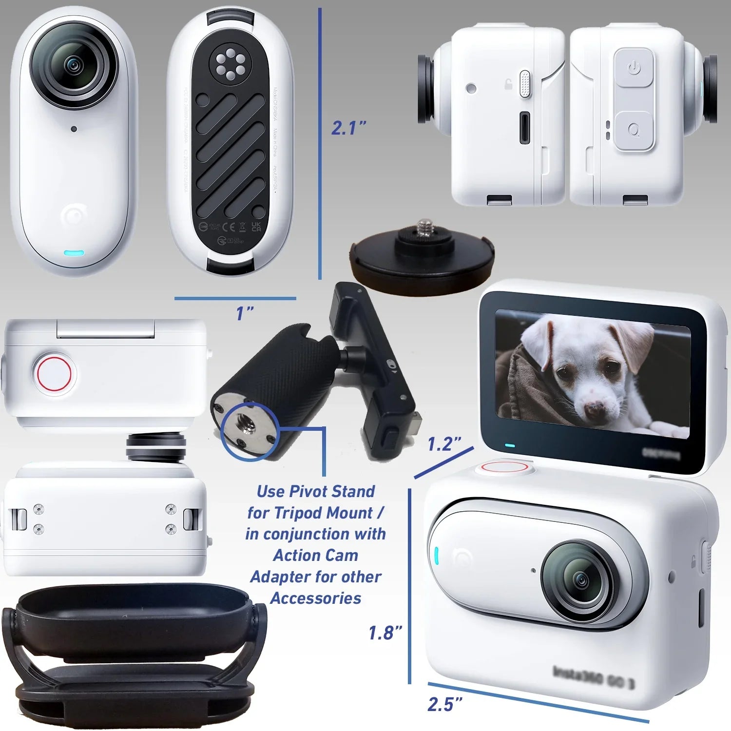 Ultimaxx Advanced Insta360  3 Action Camera Bundle (128GB) - Includes: 1/4” Screw Adapter for Action Cam Mounts, Mini Metal Dolly & More (25pc Bundle)