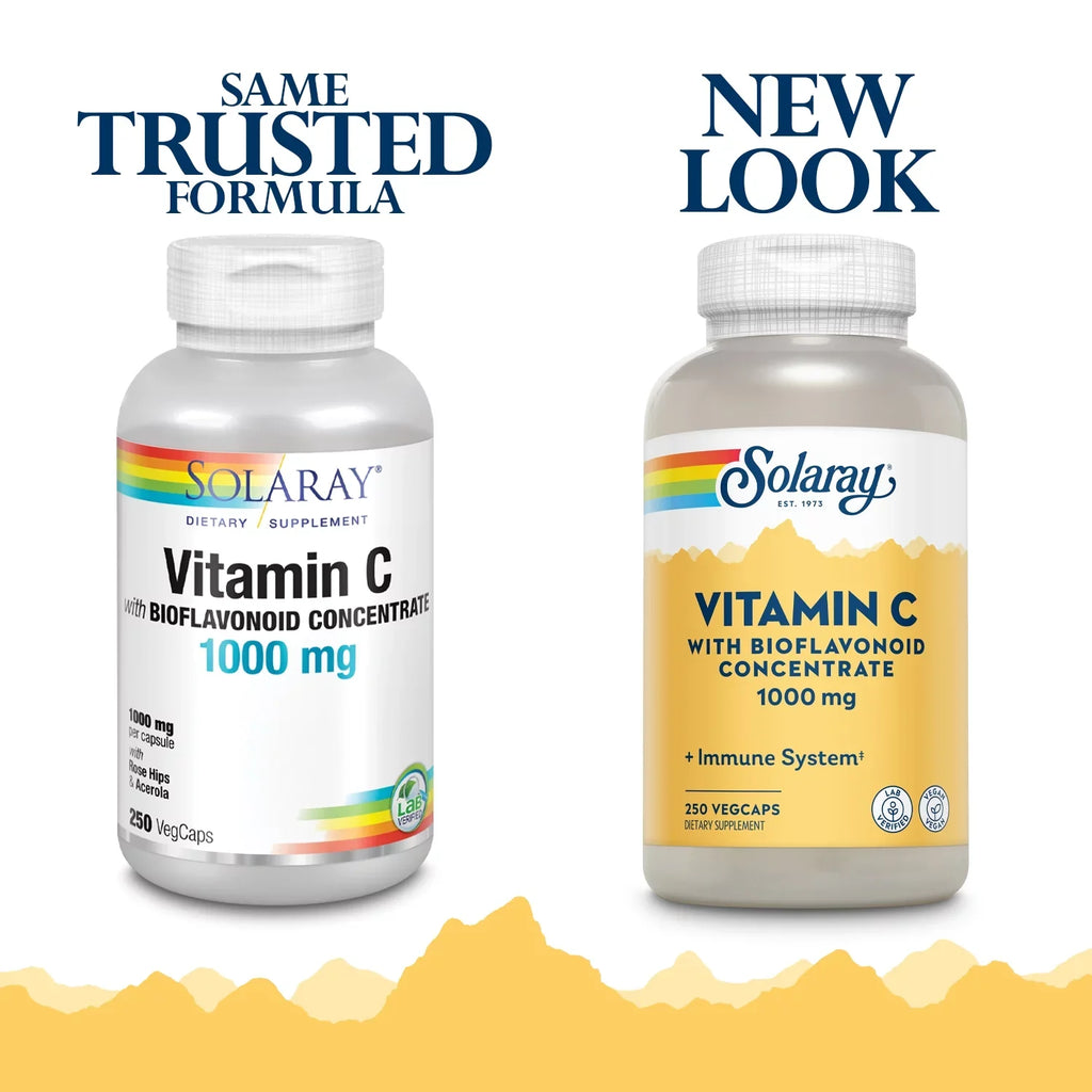 Solaray Vitamin  with Bioflavonoid Concentrate 1000mg, Healthy Immune Function, Skin, Hair & Nails Support, 250 VegCaps