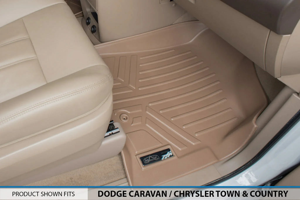 Smartliner 1st/2nd Rows Floor Liner Mats Tan for 2008-2020 Dodge Grand Caravan