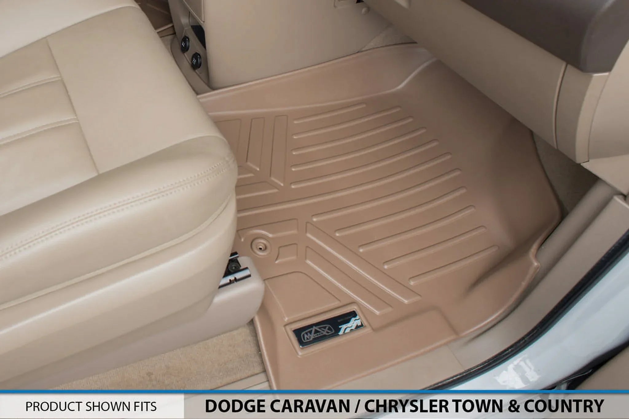 Smartliner 1st/2nd Rows Floor Liner Mats Tan for 2008-2020 Dodge Grand Caravan