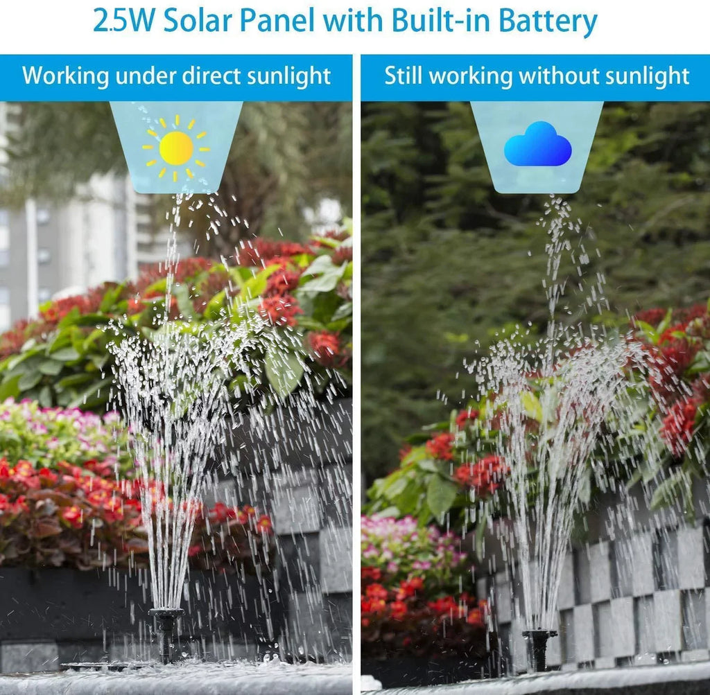 2.5W Solar Fountain Pump, 1200mAh Circle Solar Water Pump Floating Fountain Built-in Battery, with 6 Nozzles, for Bird Bath, Fish Tank, Pond or Garden Decoration pond heaters for outdoor ponds