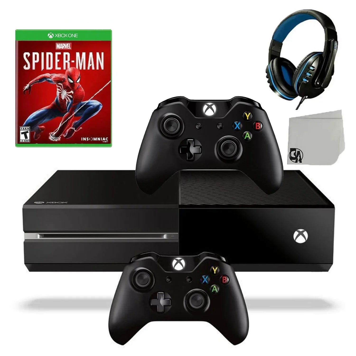 Microsoft Xbox One Original 500GB Gaming Console Black Headset 2 Controller Included With Spider-Man Game   Bundle Like New
