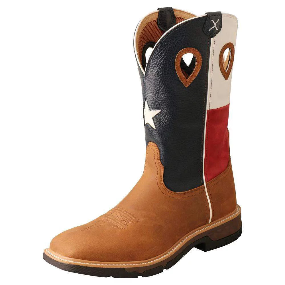 Twisted  Boots  Men`s Twisted  Light Brown 12` Texas Flag Soft Toe Work Boot Brown 9