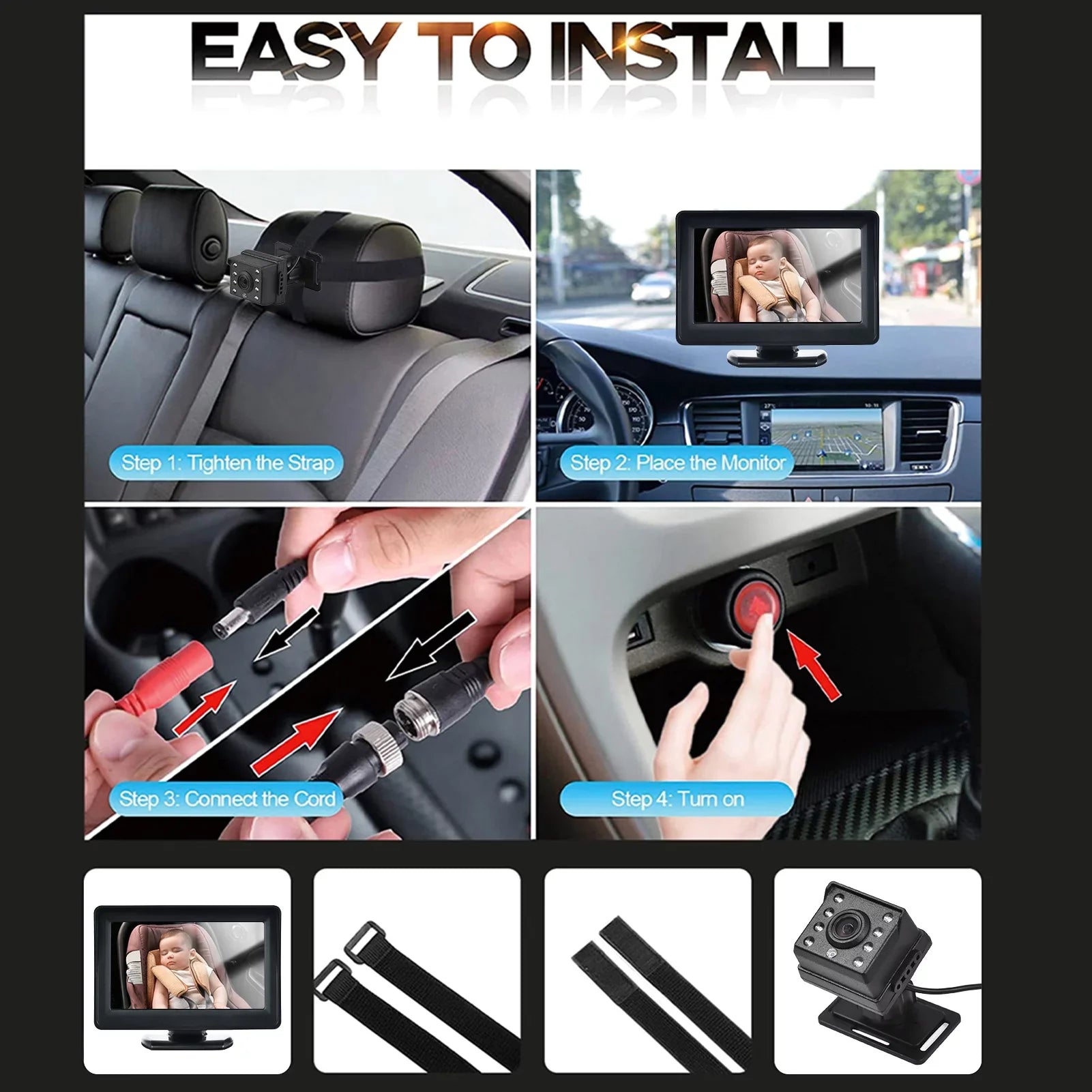 Arealer Car Monitor 1080P Monitor for Rear Facing Seat 4.3 Inch Car Seat Mirror Display 150° Wide View Car Mirror Easy Installation